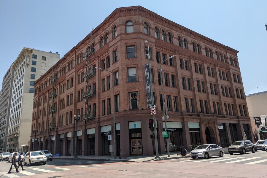 The Bradbury Building seen from the corner of Third Street and Broadway in daylight