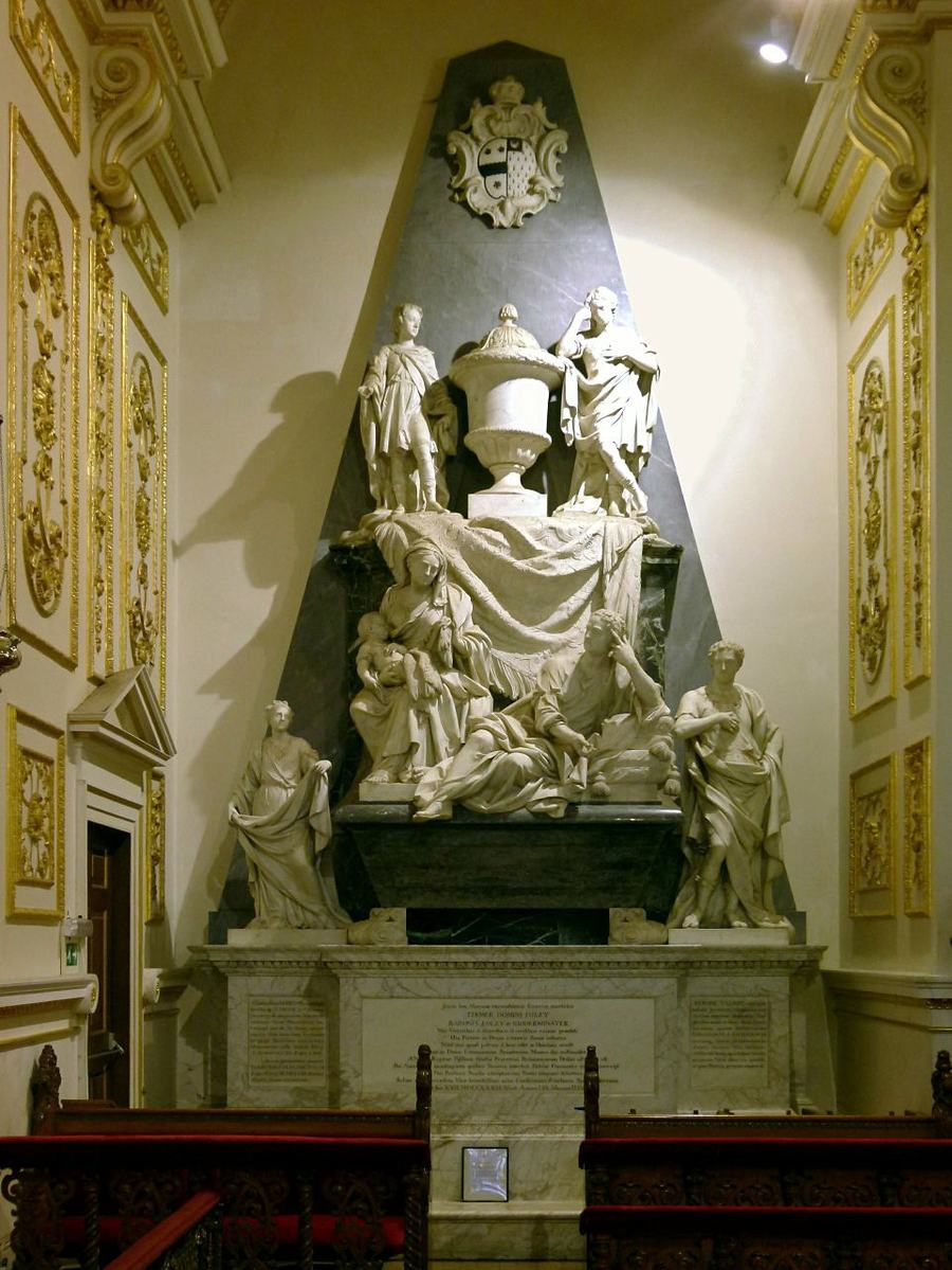 Baroque interior of St Michael and All Angels, Great Witley, with the Foley monument
