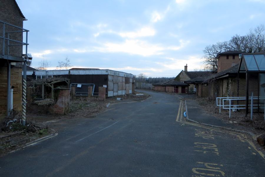 The empty buildings of the former Moreton-in-Marsh hospital at dusk in winter