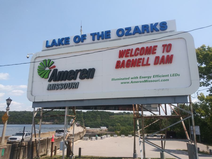 Entrance sign at Bagnell Dam, Lake Ozark, Missouri