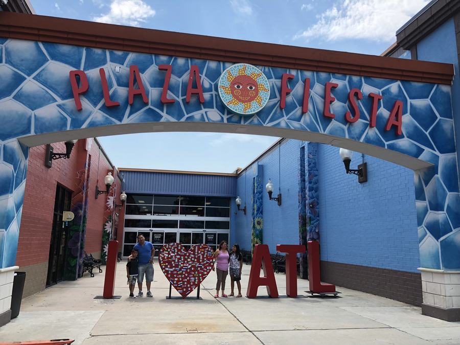 Decorated entrance arch of the Plaza Fiesta shopping centre, Chamblee