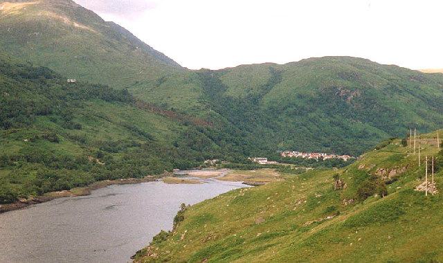 Looking east along Loch Leven to the village of Kinlochleven at the head of the loch